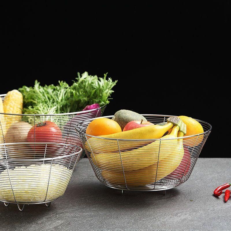 GIOIO304 stainless steel non-magnetic fruit basket for draining round solid thick living room special for washing vegetables free shipping clearance food grade 25.5 cm extra large non-magnetic hollow drain fruit basket