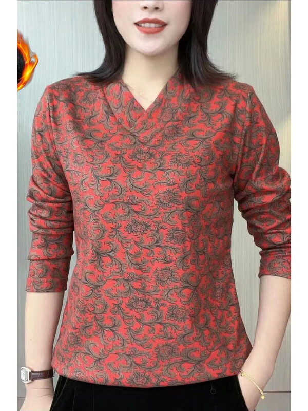 2025 autumn and winter thickened velvet bottoming shirt for women new high-end rich woman's top women's thickened velvet warm clothing red L recommended 95-110 catties