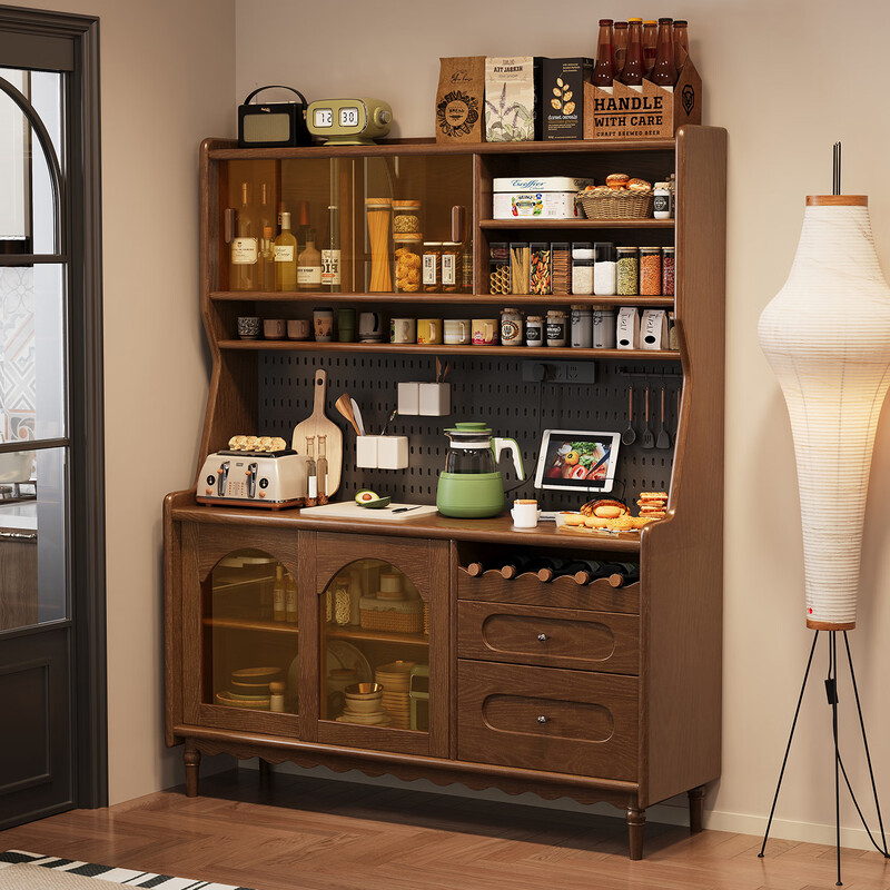 Mulya mid-century style all-solid wood sideboard storage integrated multi-functional storage cabinet wine cabinet kitchen cabinet wall-mounted tea cabinet mid-century style + black solid wood sideboard 160X40X173 door-to-door delivery package installation