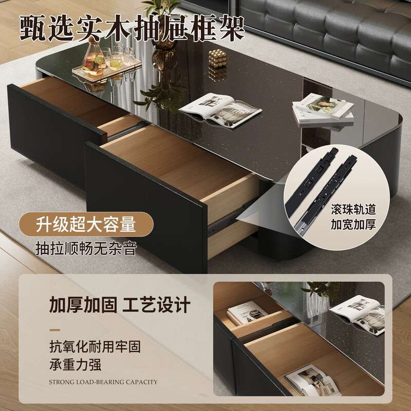 Small craftsman material slate coffee table living room household small apartment light luxury high-end floor tea table light luxury simple tea table black cabinet white board 14
