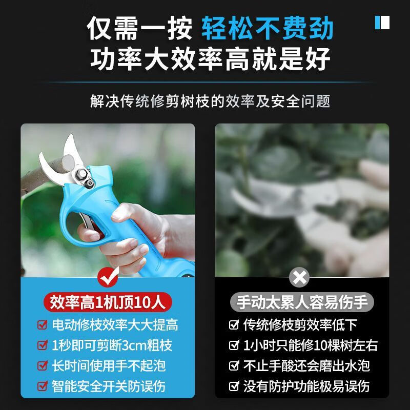 Pupan Electric Pruning Scissors Powerful Rechargeable Thick Branch Fruit Tree Scissors Cordless Multifunctional Branch Pruning Scissors 3cm Powerful 2 Batteries + Two Blades + Waist Bag