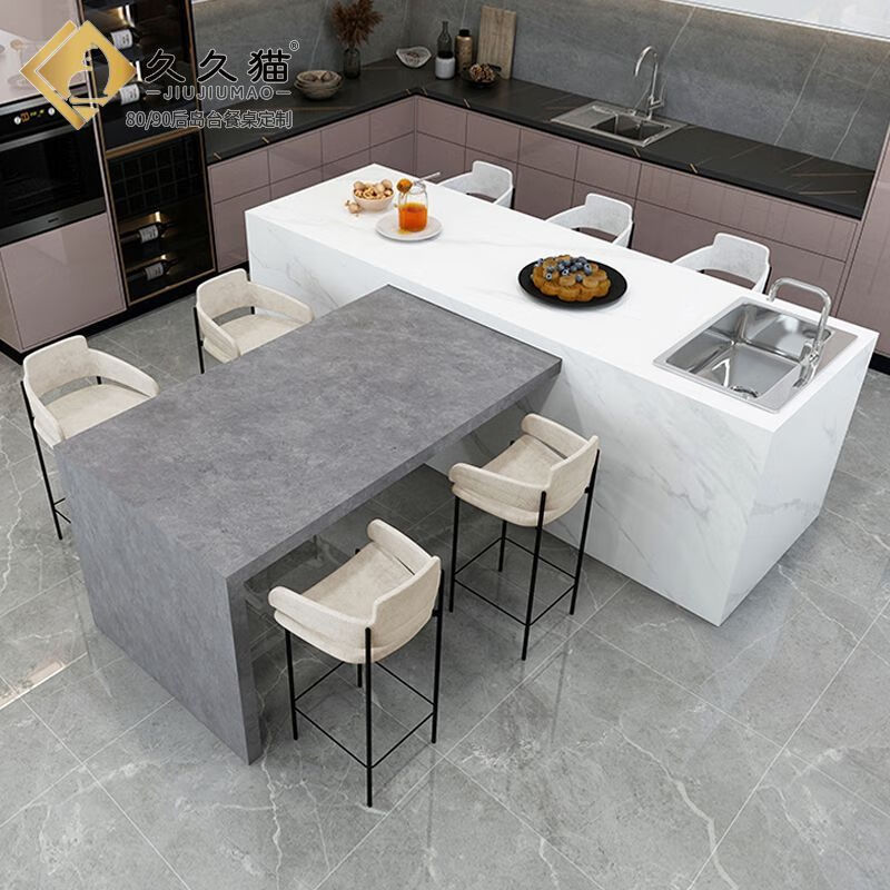 RSRDDY type slate island dining table, integrated rotating and retractable central guide table, dining side cabinet, sink, kitchen counter cabinet, custom rotating island dining table