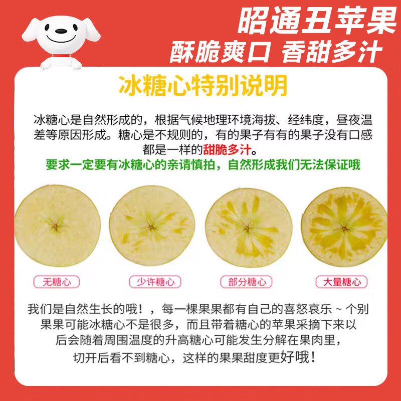 Jingxiansheng Yunnan Zhaotong Rock Candy Chou Apple, net weight 4.5kg, single fruit 70mm+, free shipping directly from the source