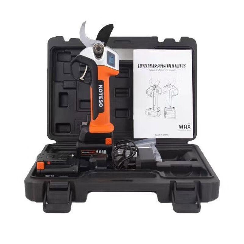 Old man pioneer KOTESO electric pruning shears lithium battery garden rechargeable fruit tree pruning electric shears + 4 points 0 anti-cut hands, two batteries and one charge, comes with blade + hand saw + sharpener + pocket