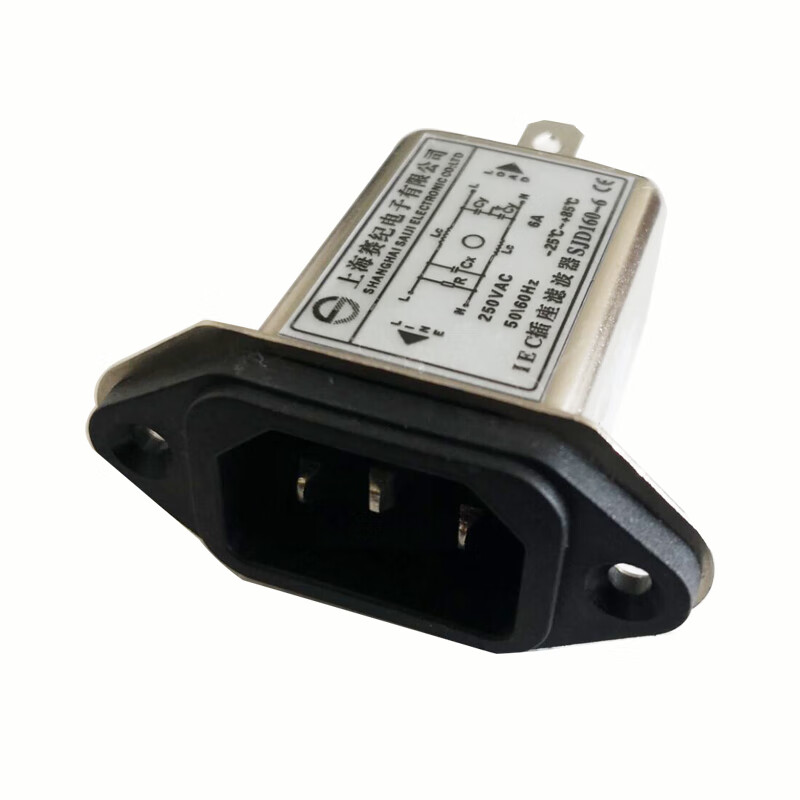 Saiji IEC power socket SJD100 electromagnetic interference straight-through pin PCB board special filter SJD160K 180K insurance socket filter 220V anti-interference purifier emi anti-interference SJD180K2 double insurance socket with switch 1/3/6/10A filter
