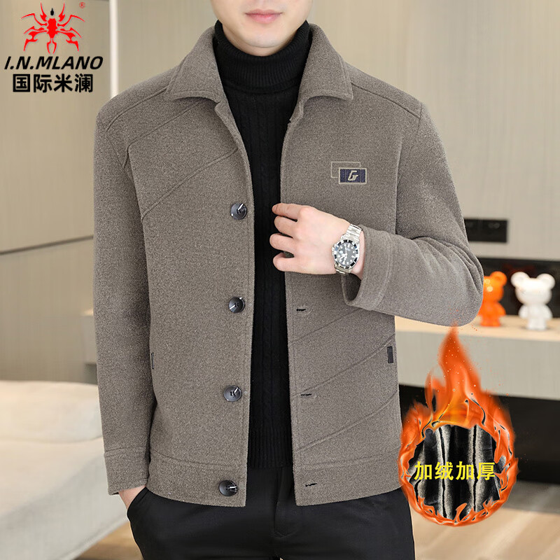 International Milan light luxury high-end men's woolen coat short 2025 autumn and winter new thickened jacket men's high-end woolen coat black (gift box) 3XL (150--165)