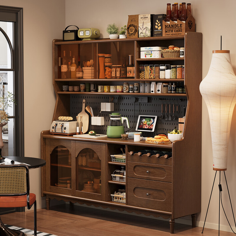 Mulya mid-century style all-solid wood sideboard storage integrated multi-functional storage cabinet wine cabinet kitchen cabinet wall-mounted tea cabinet mid-century style + black solid wood sideboard 160X40X173 door-to-door delivery package installation