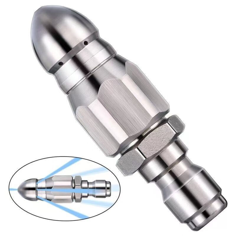 Mo Peng Shui Mouse High Pressure Nozzle Stainless Steel 1/4 Quick Plug Front One Rear Six Nozzles Sewer Pipe Cleaning German Quality Super Pressure One Rear Six Nozzles Quick Unblocking Water Mouse Front One Rear Six Nozzles Unclogging Artifact Grab