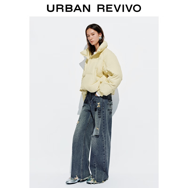 UR2025 new winter women's casual stand collar bow zipper super loose down jacket UYY150057