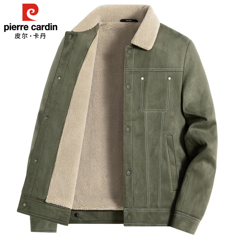 Pierre Cardin velvet jacket men's autumn and winter suede jacket men's thickened warm casual top black 2XL