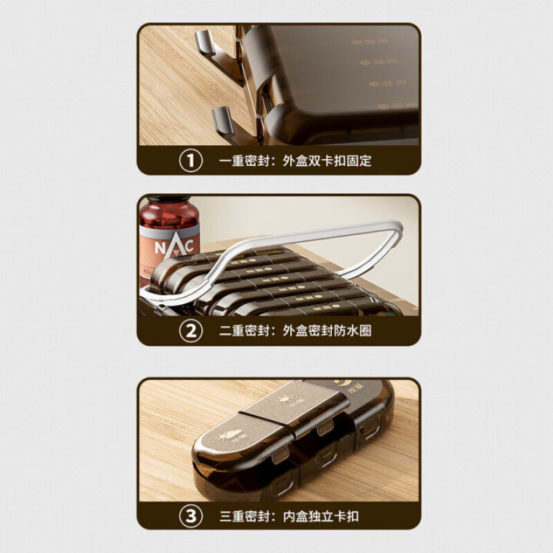 Huli German high-end medicine box seven days a week medicine dispenser medicine reminder medicine portable small box black 21 compartments food grade + moisture-proof + three-layer sealing