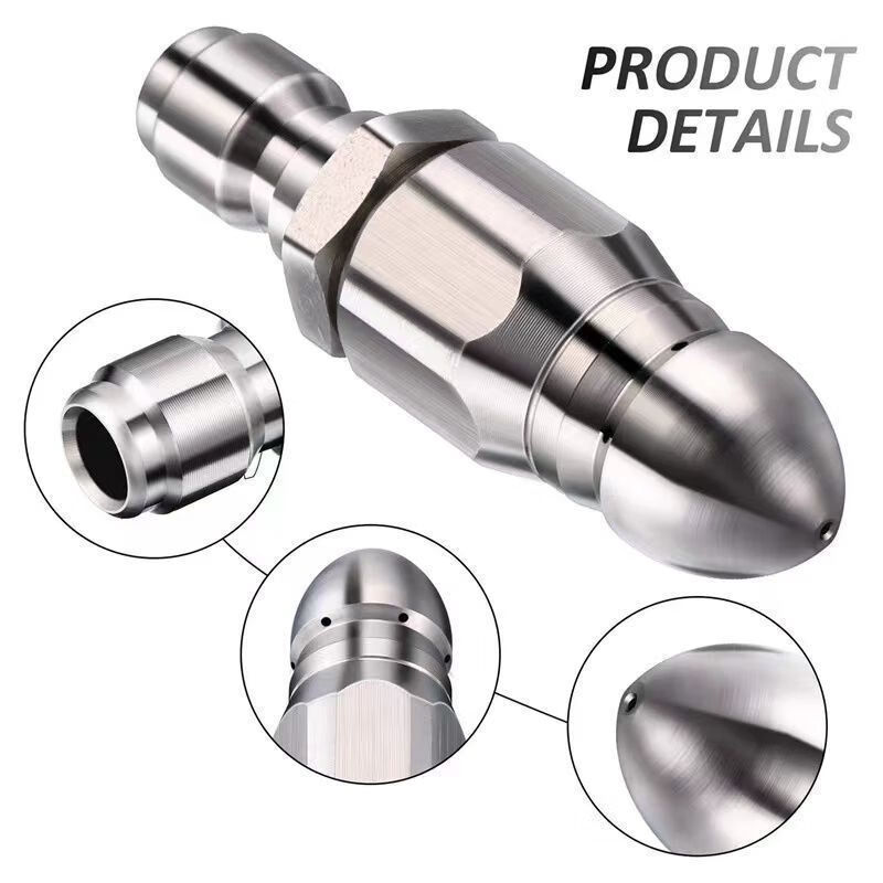 Mo Peng Shui Mouse High Pressure Nozzle Stainless Steel 1/4 Quick Plug Front One Rear Six Nozzles Sewer Pipe Cleaning German Quality Super Pressure One Rear Six Nozzles Quick Unblocking Water Mouse Front One Rear Six Nozzles Unclogging Artifact Grab