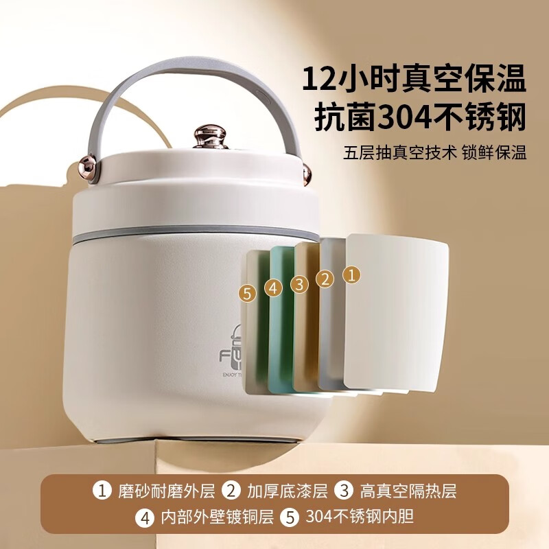 Ymer double-layer insulated lunch box, extra long, winter bucket, office workers bring lunch bucket, new style, chubby white little magic beans