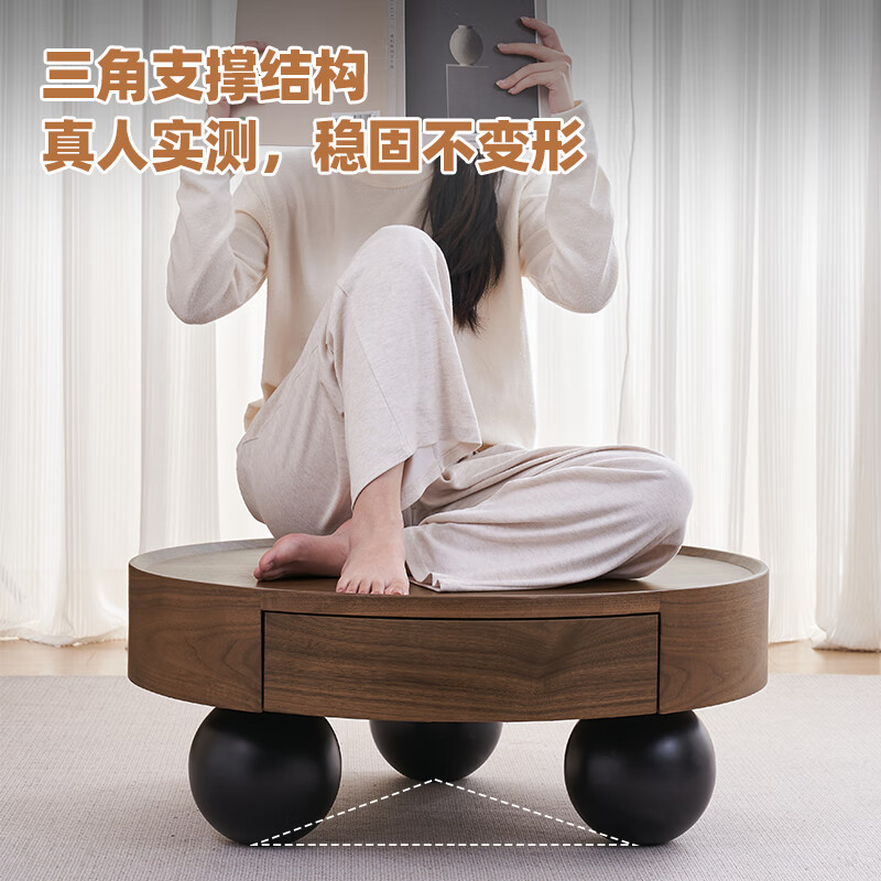 Pashaman antique style solid wood coffee table living room home light luxury high-end large and small round table combination sofa side table hall 6322Y solid wood table base-walnut color 0.8M coffee table combination designer new style