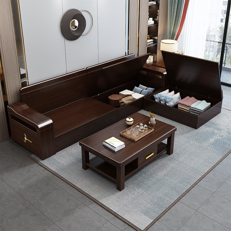 Mo Chen Sofa Purple Gold Sandalwood Solid Wood Sofa New Chinese Style Living Room Large and Small Household Winter and Summer Storage Furniture Four Seats + Imperial Concubine + Long Coffee Table Limited Loss of 10 Sets