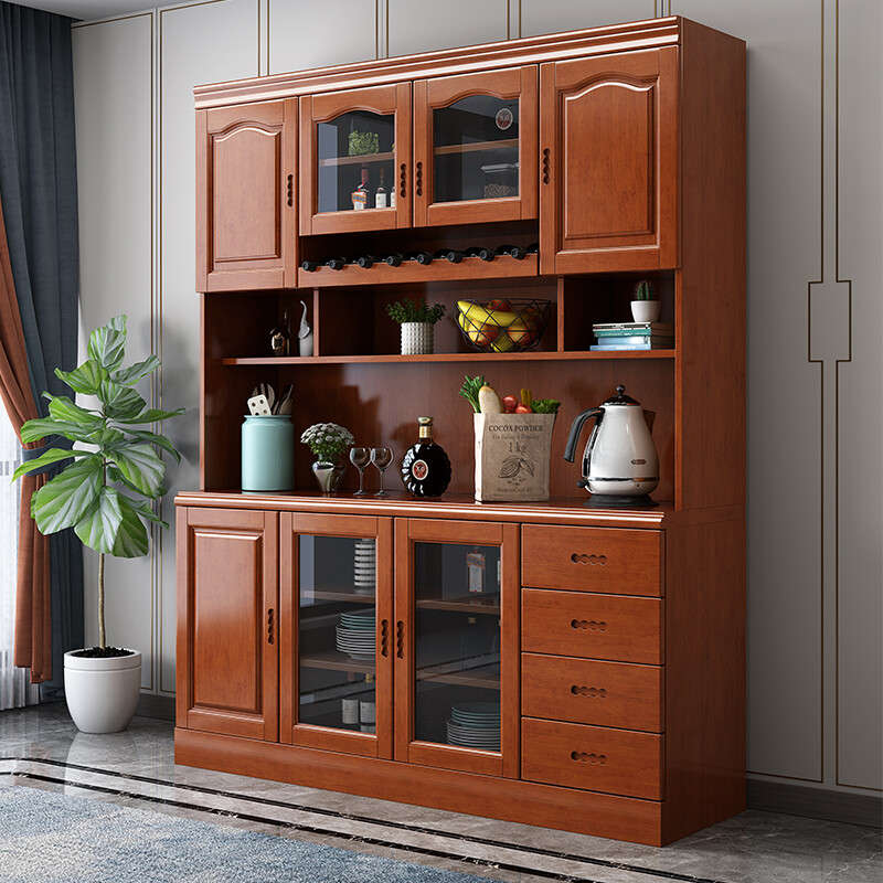Morning Companion Sideboard Solid Wood Wine Cabinet Multifunctional Chinese Wall Storage Cabinet Tea Cupboard Restaurant Shelf Combination Cabinet Walnut Color Oak Imported from Thailand 105*42*200cm