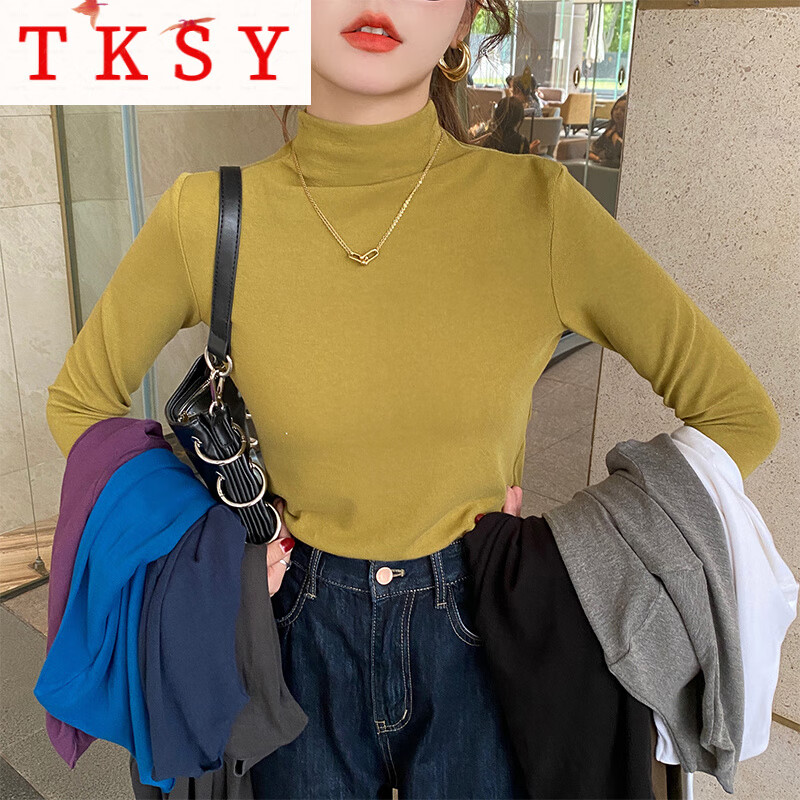TKSY bottoming shirt for women 2025 new black half-high collar can be worn outside autumn and winter dark gray mid-collar long-sleeved top tinware gray upgraded brushing / style thickened S