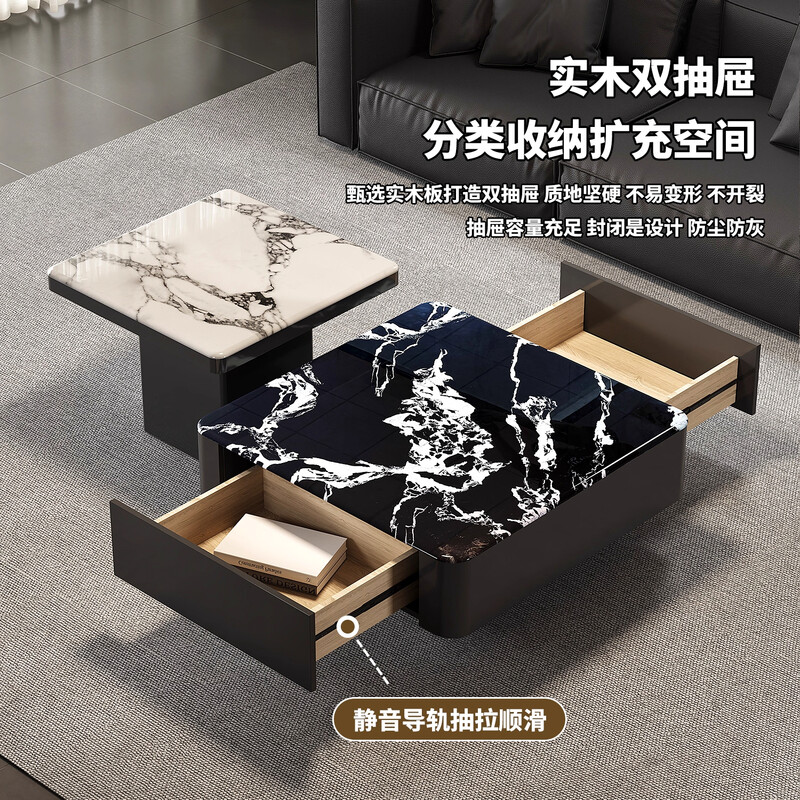 Orange Italian style light luxury super crystal stone solid wood coffee table living room home tea table high-end microcrystalline stone coffee table 2025 new coffee table