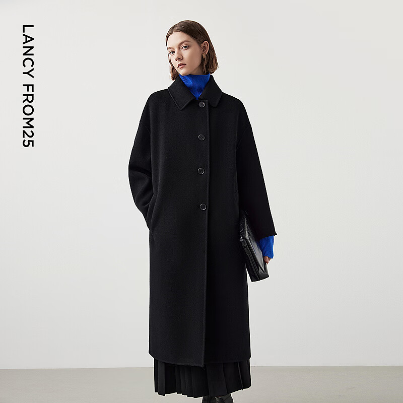 Langzi wool lapel double-sided woolen coat mid-length woolen coat