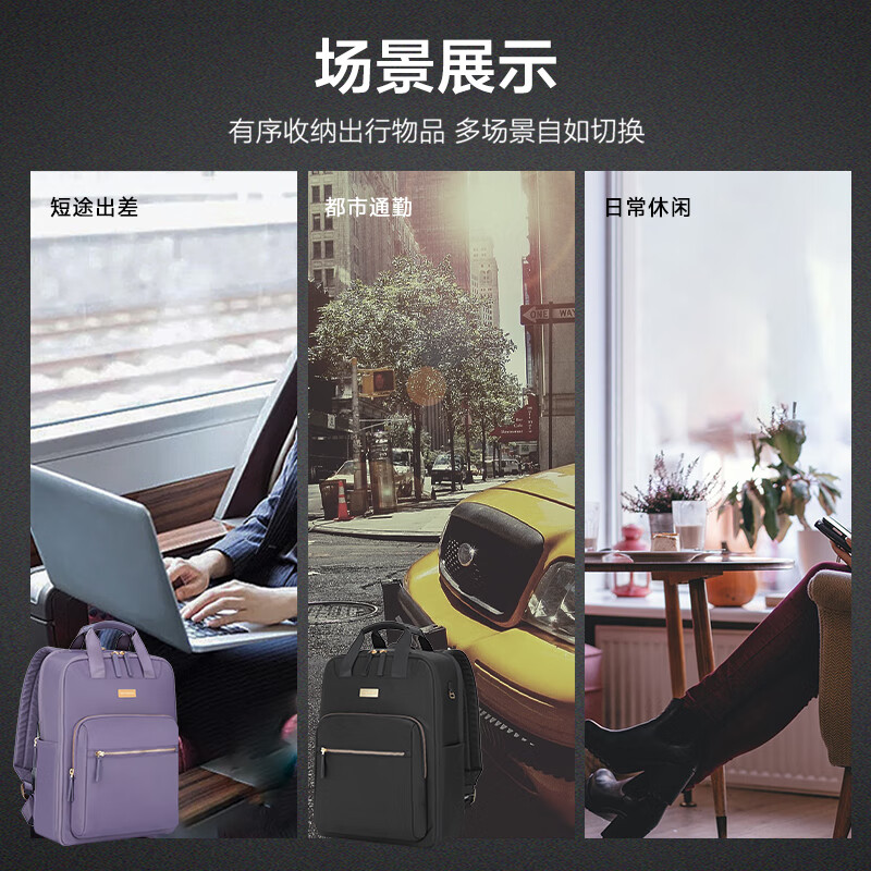 Samsonite backpack 16-inch laptop bag women's business commuter backpack large capacity travel bag light luxury purple