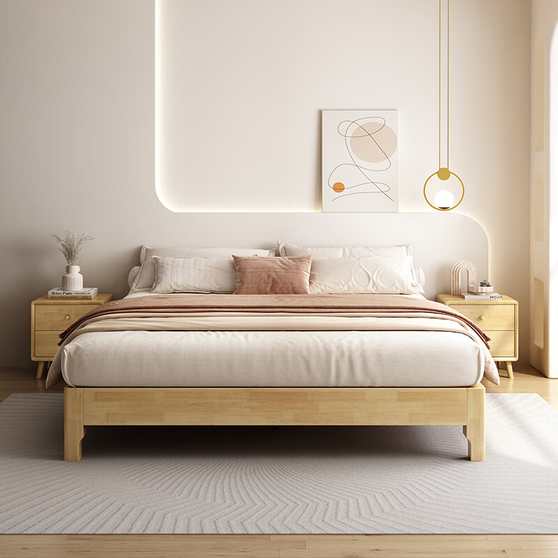 Juxun tatami bed frame without bedside mortise and tenon structure rubber wood solid wood bed can be customized to any size (rubber wood 18mm mortise and tenon bed board) walnut color embossed (height 40cm) + 10cm pure cotton brown 1800mm*1900mm