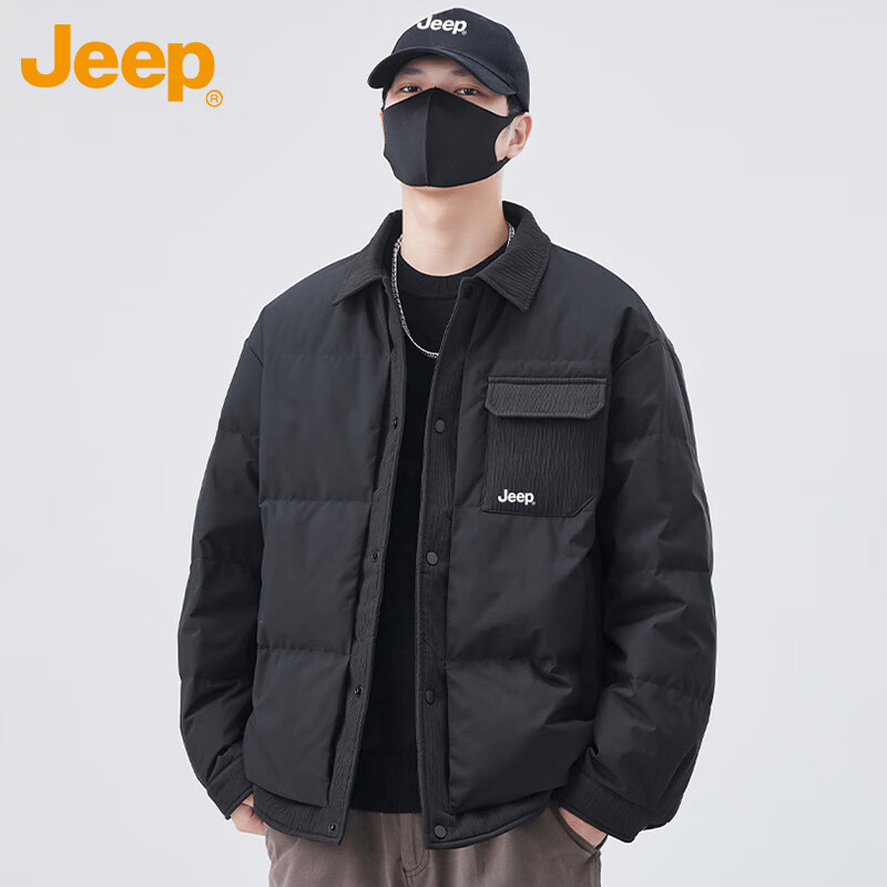 JEEP Jeep Down Jacket Men's Winter Short Lightweight Warm Jacket Men's Spliced Lapel Clothes Men's Black XL