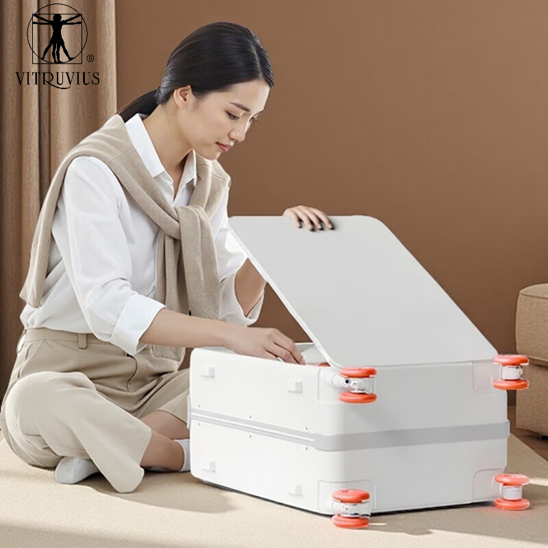 VITRUVIUS suitcase front opening short-distance travel suitcase wide trolley business boarding trolley case minimalist style password box mineral gray 24 inches required to be checked 1 9