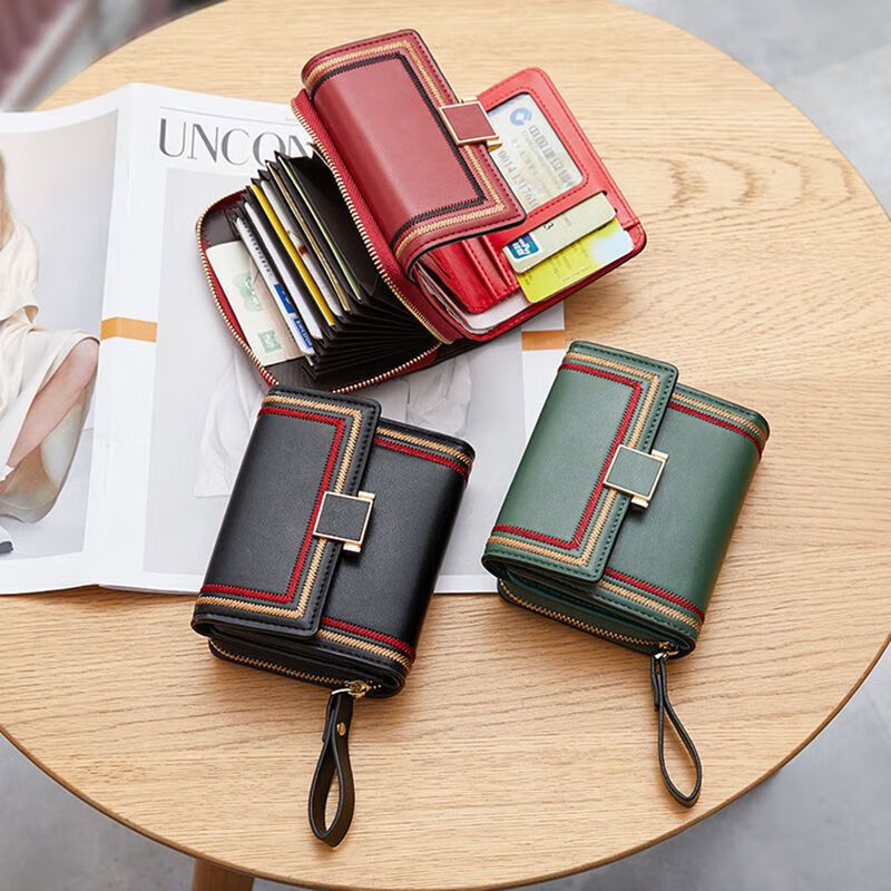 Ye Yu Folding Wallet Women's 2025 New Card Holder Driver's License Integrated Women's Short Multi-Function Large Capacity Three-fold Compact (Square) Green (20 Card Slots Upgraded Version)