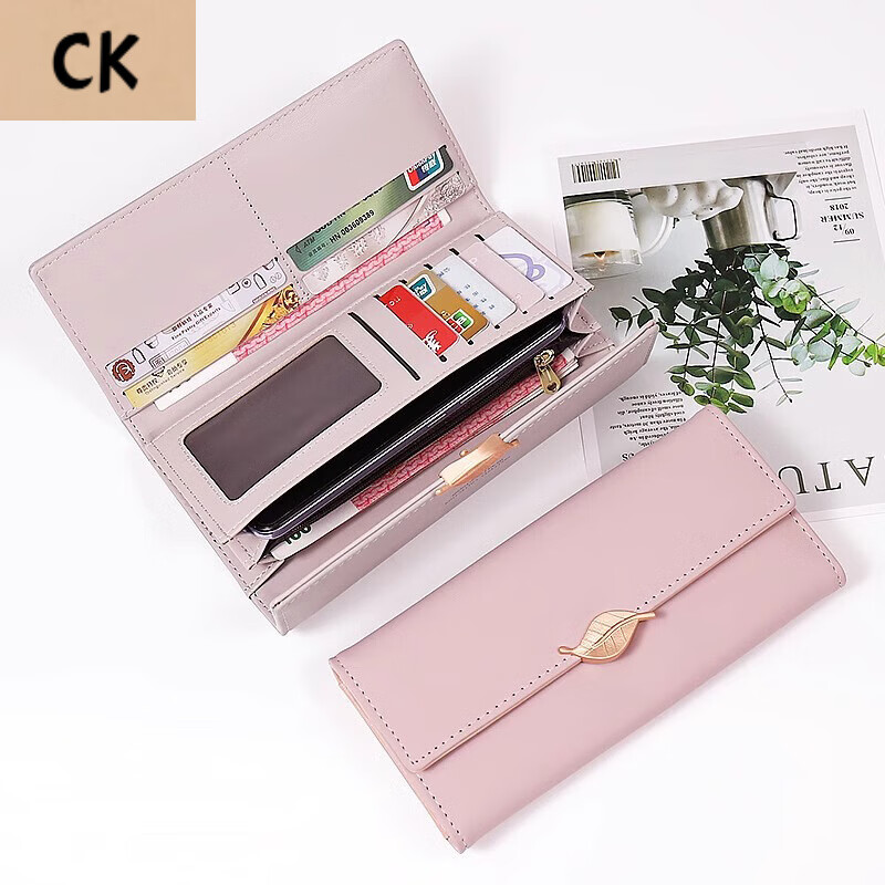 CHLING KAYAN Small ck Women's Bag Wallet Women's 2025 New Large Capacity Women's Long Wallet Small Fresh Leaf Card Holder Black