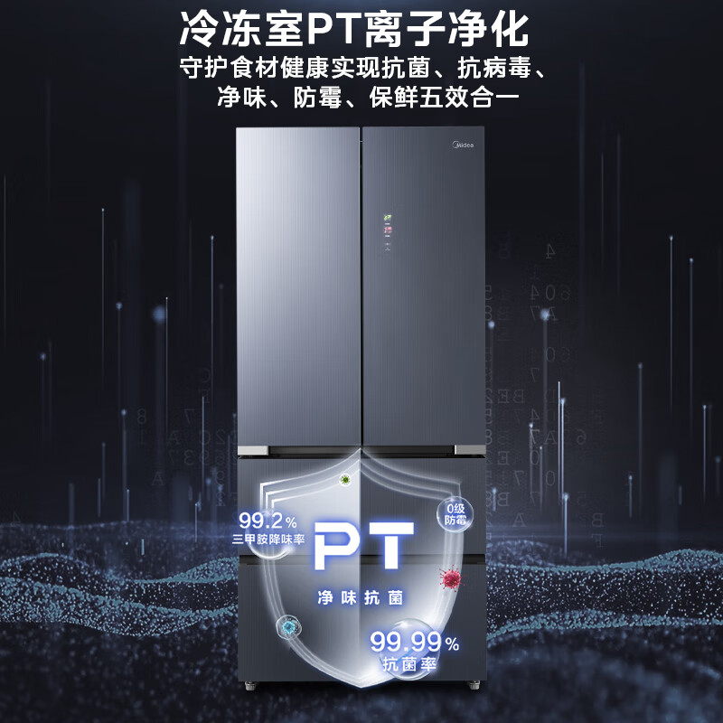 Midea microcrystalline series 522-liter French-style multi-door refrigerator, clean-flavor air-cooled, frost-free, large-capacity, first-class energy efficiency diamond shadow gray BCD-522WFGPZMA trade-in national subsidy