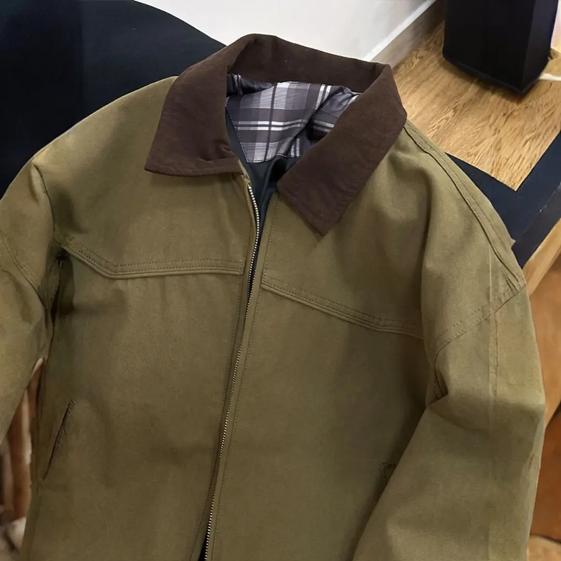 Baleno S&K series jacket men's autumn and winter thickened cotton lapel American baseball uniform Pishuai 2025 new jacket J182 olive coat L recommended (130-150 pounds)