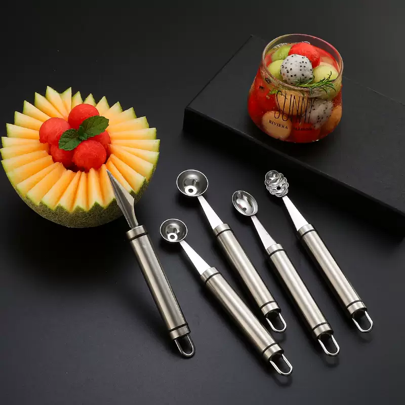Yusenyi 304 stainless steel fruit ball cutter, watermelon artifact, ball scoop, platter, carved set, divider mold, carved fruit cutter (304 food grade)