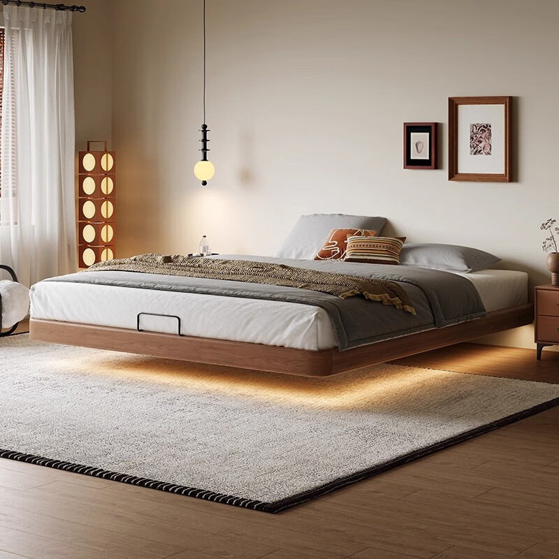 Xinfu Qiaojiang no bedside bed frame beech solid wood modern simple small apartment full-edge white oak backless mid-century style suspended bed single bed 100% solid wood hot selling 1.5*2 meter suspended bed encrypted beech bed board / light strip