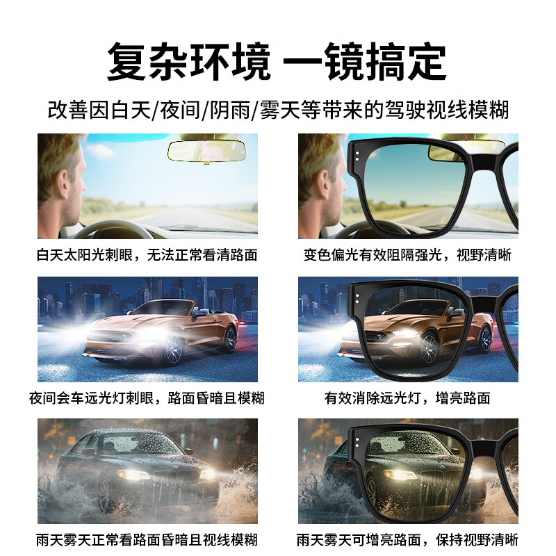 Pulais night vision glasses, myopia set, night driving, day and night sunglasses, color-changing polarized sunglasses, anti-glare