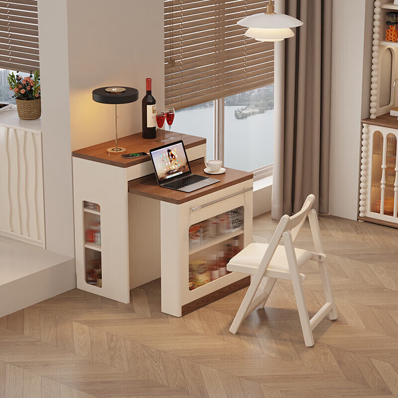 Isabel sideboard integrated dining table living room sofa cabinet next to wall tea cabinet small apartment space-saving storage cabinet single table with bull safety socket push-type rebound glass door