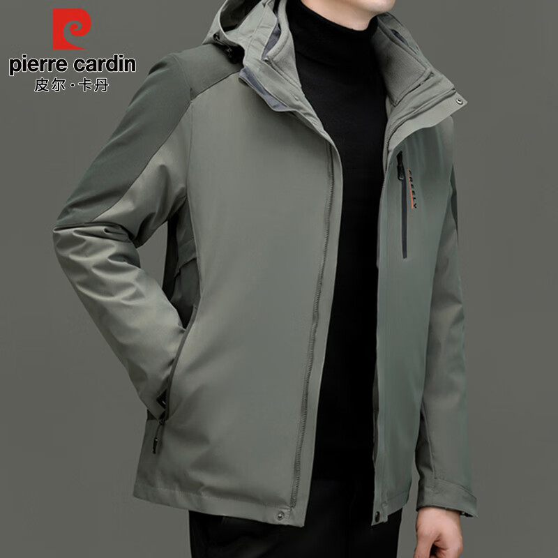 Pierre Cardin Soft Shell Jacket Men's Jacket Three-in-One Jacket Autumn and Winter Outdoor Mountaineering Wear Men's Military Green 2XL
