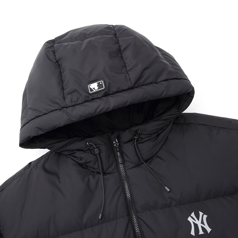 MLB Official Fashionable and Versatile Atmosphere Hooded Goose Down Down Jacket for Men and Women Couples 25 Autumn and Winter New DJB40 New York Yankees/Black M (It is recommended to take one size smaller)
