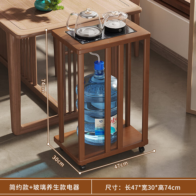 Sizhuge household tea table, removable tea bar, coffee table, kettle, integrated bucket rack, tea cabinet, small tea table, side cabinet, side cabinet, brown square tea table (simple model) + glass appliance combination