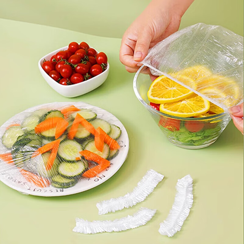 Fangcaodi disposable cling film covers, 300 pieces, hanging removable food-grade PE cling film cover, dust-proof and insect-proof cover, elastic mouth