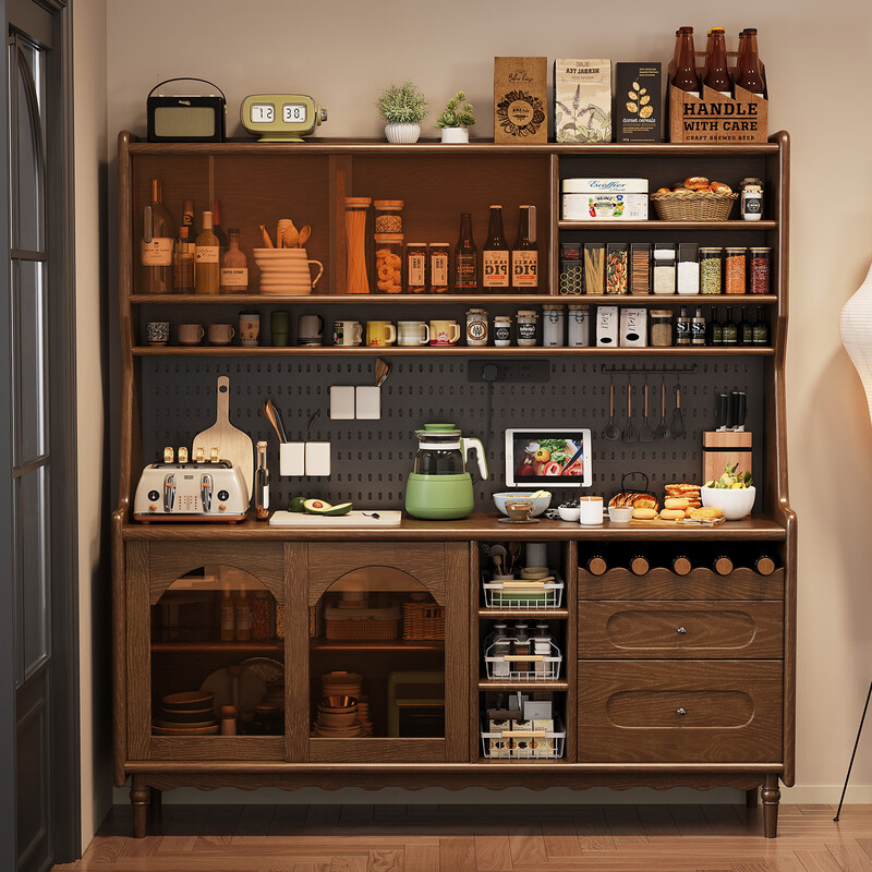 Mulya mid-century style all-solid wood sideboard storage integrated multi-functional storage cabinet wine cabinet kitchen cabinet wall-mounted tea cabinet mid-century style + black solid wood sideboard 160X40X173 door-to-door delivery package installation