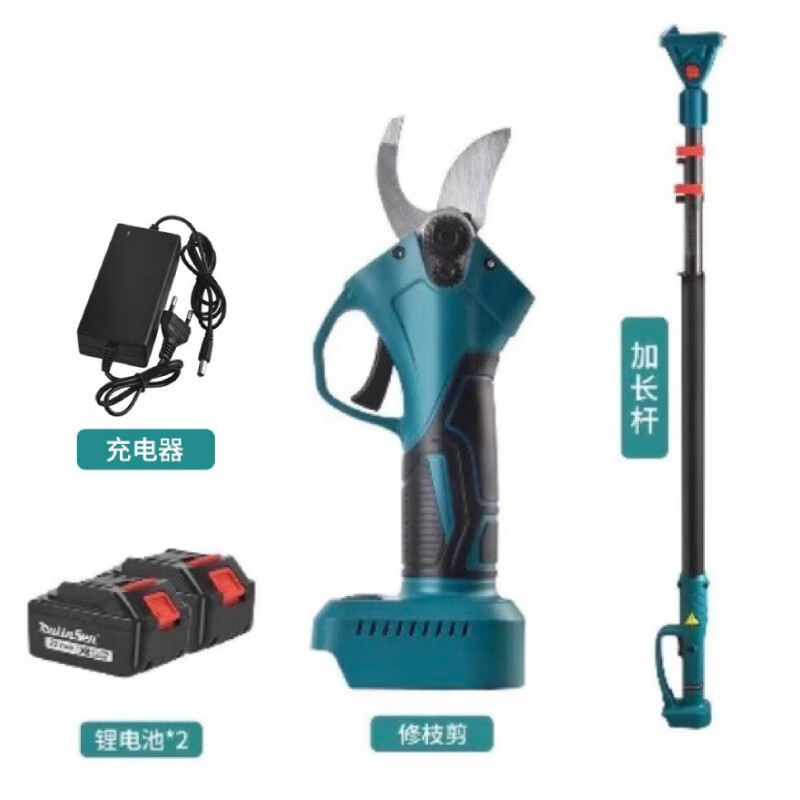 Jiatuli lithium-ion high branch shears, retractable electric pruning saw, high branch pole + brushless electric shears + 10 cells, two batteries and one charge
