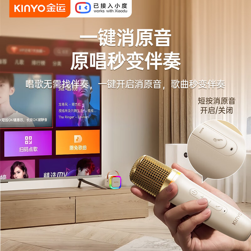 KINYO K-song microphone speaker all-in-one wireless microphone singing artifact home KTV set comes with sound card Bluetooth small audio karaoke connected to TV 2026 New Year gift