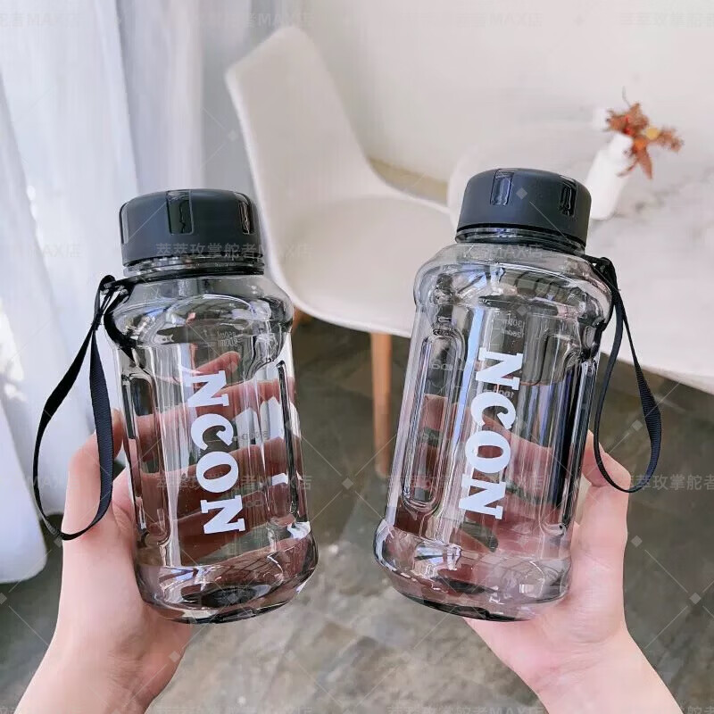 Jiaojing plastic cup, high temperature resistant PP material, super large capacity, high appearance, ins ready cup, anti-fall sports water cup, 1100ml, simple black, tons of barrel + with tea drain