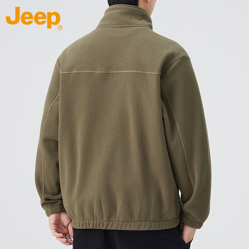 JEEP Jeep Polar Fleece Jacket Men's Autumn and Winter Cardigan Sweater Jacket Warm Top Men's Military Green XL