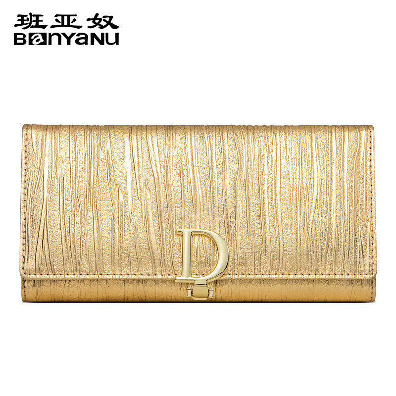 Banyanu 2025 New Fashion Women's Wallet Women's Long Leather Wallet Women's European and American Large Capacity Gold Clutch Red