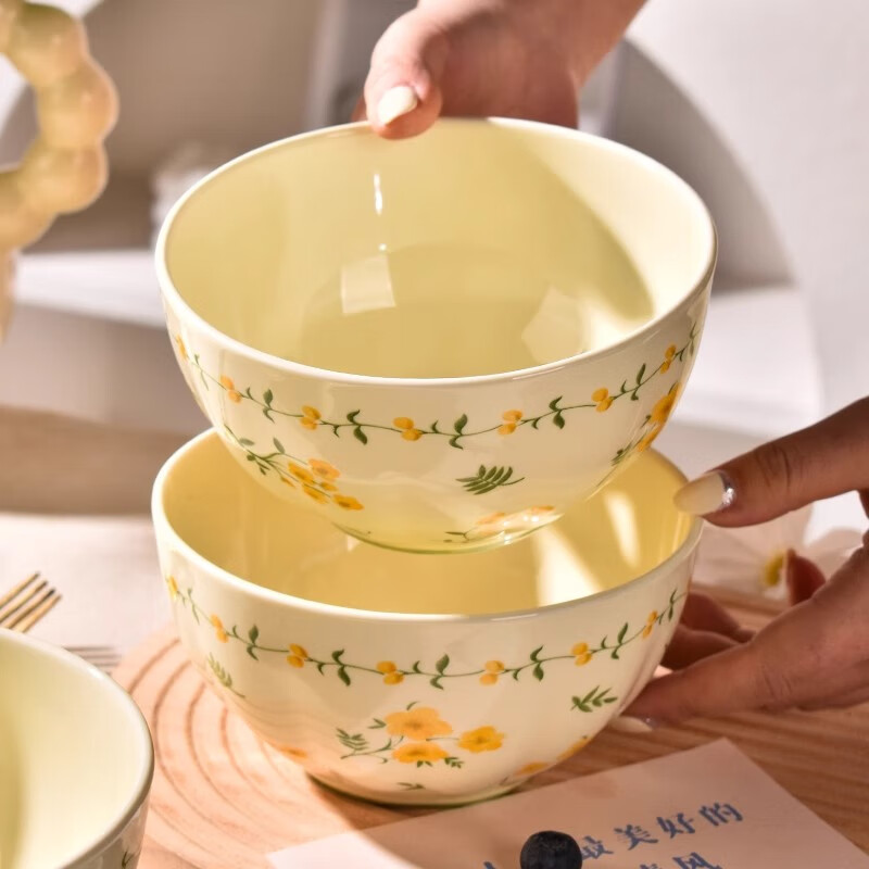 Persson Cream Style Ceramic Bowl Home High-Looking Light Luxury Underglaze Color Soup Bowl 6-inch Noodle Bowl 4 Pack