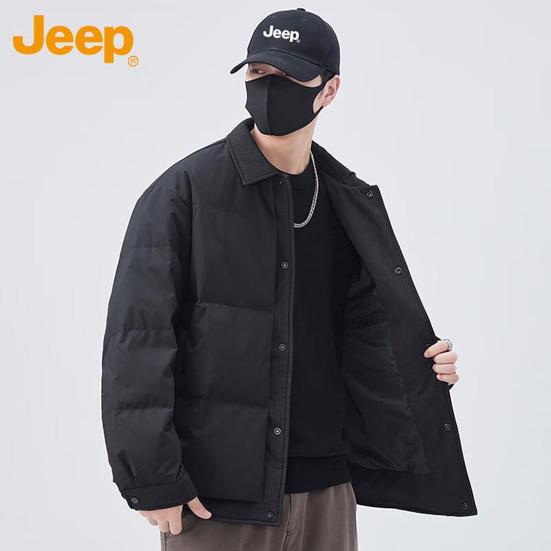 JEEP Jeep Down Jacket Men's Winter Short Lightweight Warm Jacket Men's Spliced Lapel Clothes Men's Black XL