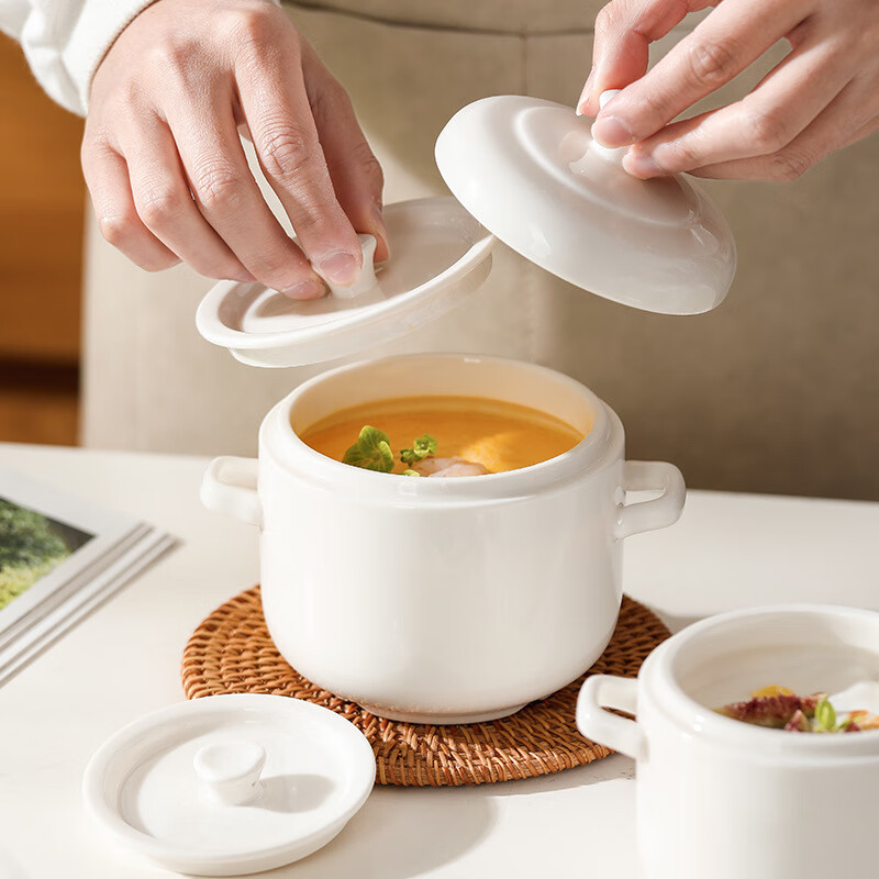 Yichen double-ear ceramic stew pot with lid, water-proof stew pot, small soup cup, bird's nest tonic stew pot, household health stew bowl, steamed egg bowl, double-ear steamed egg bowl, small size