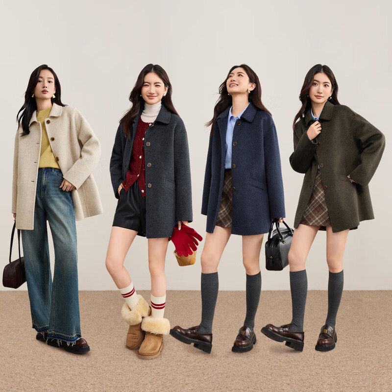 Shandubila sheep wool polo collar woolen coat for women winter warm thick double-sided woolen coat loose mid-length coat