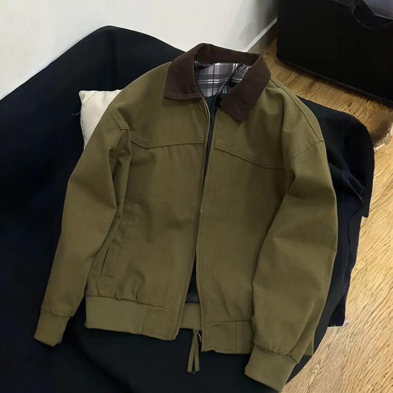 Baleno S&K series jacket men's autumn and winter thickened cotton lapel American baseball uniform Pishuai 2025 new jacket J182 olive coat L recommended (130-150 pounds)